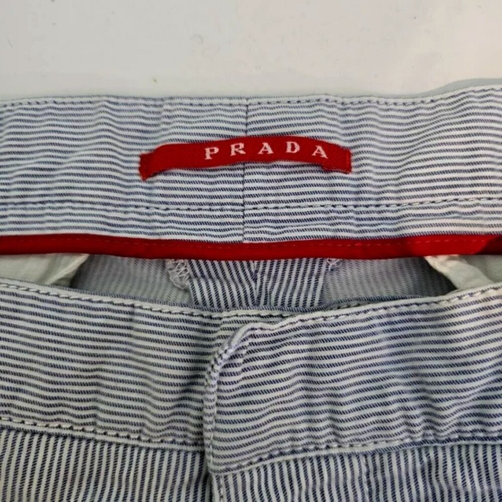 Prada Blue & White Striped Cotton And Linen Pants